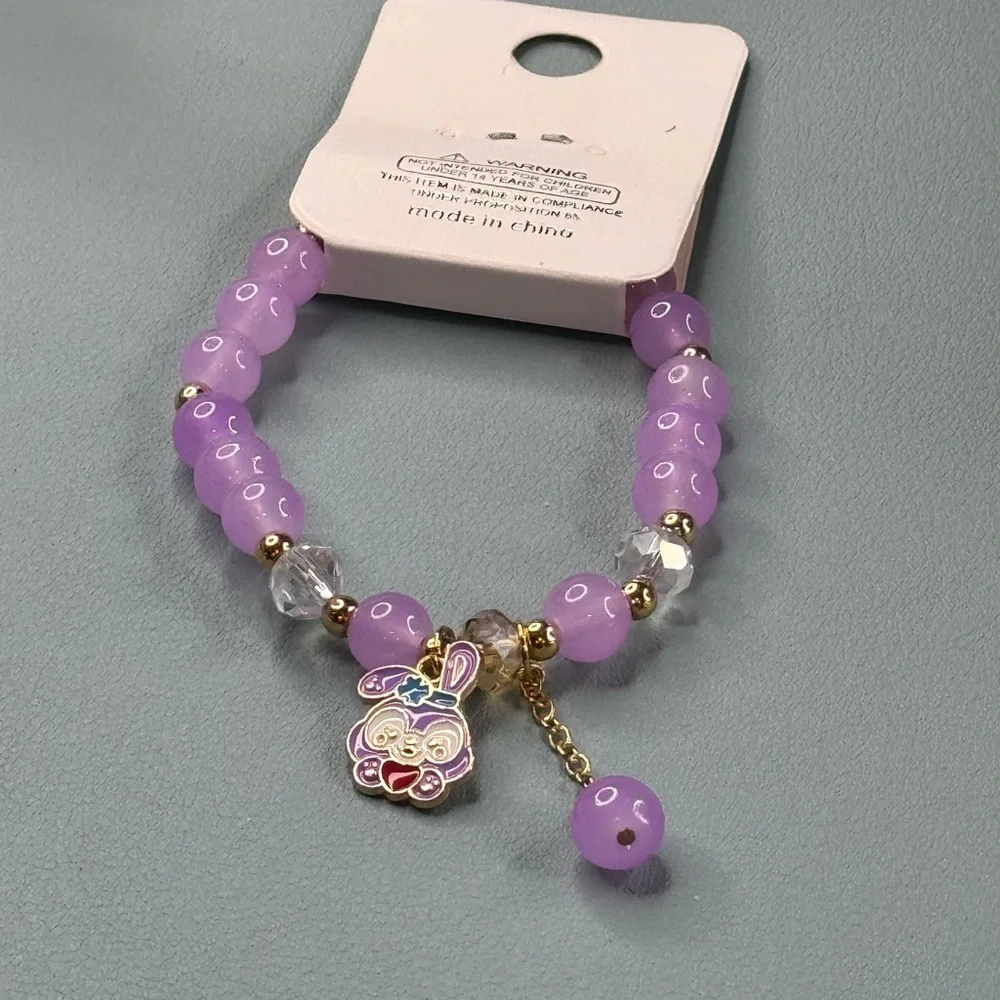 Mint Purple and Gold Jewelry Bracelet with Elegant Charms